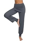 Terecey Yogahose Damen Lang mit Rock Yoga Pants Baggy Jogginghose Damen Bequeme Hose Pumphose Yoga Bekleidung Damen für Yoga Pilates Tanzen Joggen Dunkelgrau M