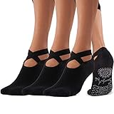 SportyAnis® Premium Yoga-Socken Damen mit Noppen, Stoppersocken, Antirutschsocken rutschfest für Yoga, Pilates, Trampolin, Tanz und Ballet Schwarz und Grau (3er Pack: Schwarz)