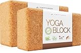 Yoga Block 2er Set Kork - EXTRA Yoga HEFT im Set - 100% Natur Hatha Klotz Nachhaltig - Ideal auch für Anfänger, Meditation Pilates, Training Zubehör Fitness Regeneration, Hilfsmittel Zwei Blöcke 75 mm