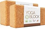 Yoga Block 2er Set Kork - EXTRA Yoga HEFT im Set - 100% Natur Hatha Klotz Nachhaltig - Ideal auch für Anfänger, Meditation Pilates, Training Zubehör Fitness Regeneration, Hilfsmittel Zwei Blöcke 75 mm