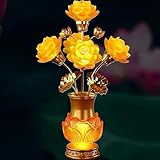 Kristall-Lotus-Lampe, bunte Kristall-Lotus-Lampe mit goldenem Halter, Anti-Oxidation, Korrosion/Glücksblume, für Tempel, Zuhause, Tischdekoration