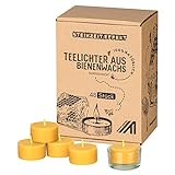Steinzeiteffekt Teelichter aus Bienenwachs - Handgefertigt vom Bio Imker mit Glas Teelichthalter - FSC Zertifiziert - Pestizidfrei - 100% Naturwachs (48 Stück)