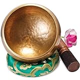 Große Original Tibetische Klangschale - 13cm. Klangschalen Set mit eBook, Klöppel, Klangschalenkissen und Geschenk-Box. Singing Bowl aus Tibet