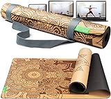 BACKLAXX ® Yogamatte Kork mit Naturkautschuk - FAZ Testsieger 08/2024 - Yoga Matte nachhaltig, schadstofffrei, Yogamatte rutschfest, Fitnessmatte mit Anti-Rutsch-Zonen inkl. Tragegurt, Turnmatte