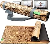 BACKLAXX ® Yogamatte Kork mit Naturkautschuk - FAZ Testsieger 08/2024 - Yoga Matte nachhaltig, schadstofffrei, Yogamatte rutschfest, Fitnessmatte mit Anti-Rutsch-Zonen inkl. Tragegurt, Turnmatte