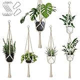 Auckpure Makramee-Hängekorb, Set mit 5 Hängekörben, Baumwollseil-Hängekorb, Beige, Hängetopf für Pflanzen, Hängekorb für drinnen, draußen, Garten, Balkon, Fenster, Wohnzimmer, 3 Größen