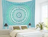 Aakriti Gallery Baumwolle Mandala Wandteppich Wandbehang - Böhmische Tagesdecke, Boho Decke/Überwurf Wandteppiche für Wohnzimmer, Wohnkultur (Green, 235 x 210 cms)