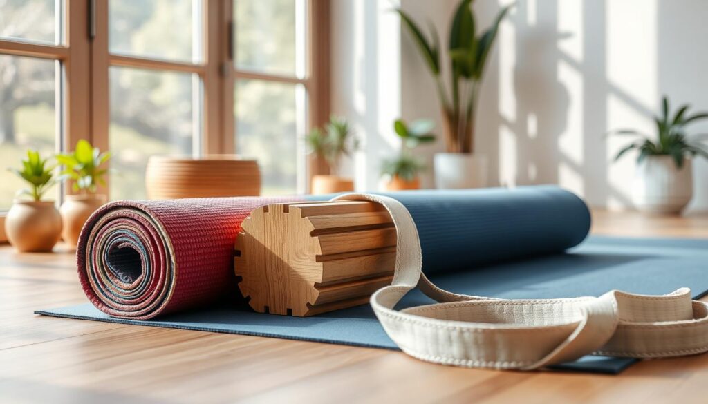 Yoga Equipment wie Yogamatte, Yogablock und Yogagurt